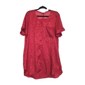 Vintage Red Paisley Robe Top Womens M Button Up Valentines Romantic Lingerie